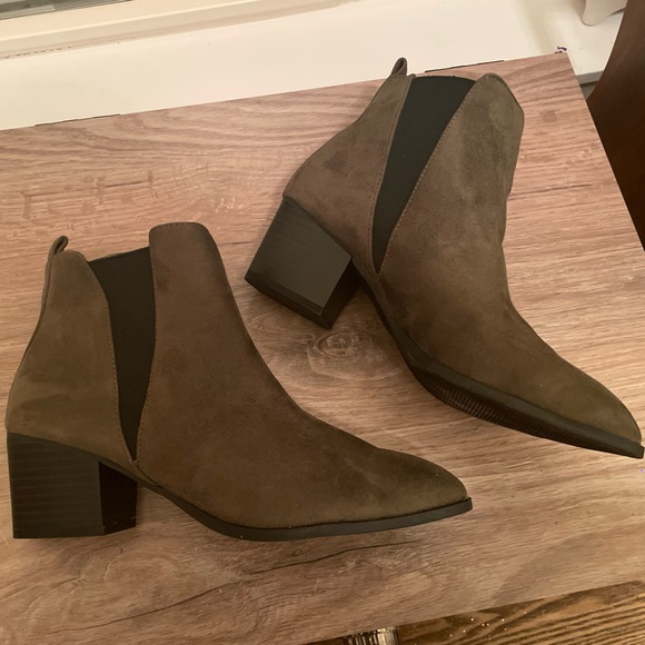 Olive Green Suede Ankle Booties - Picture 7 of 7